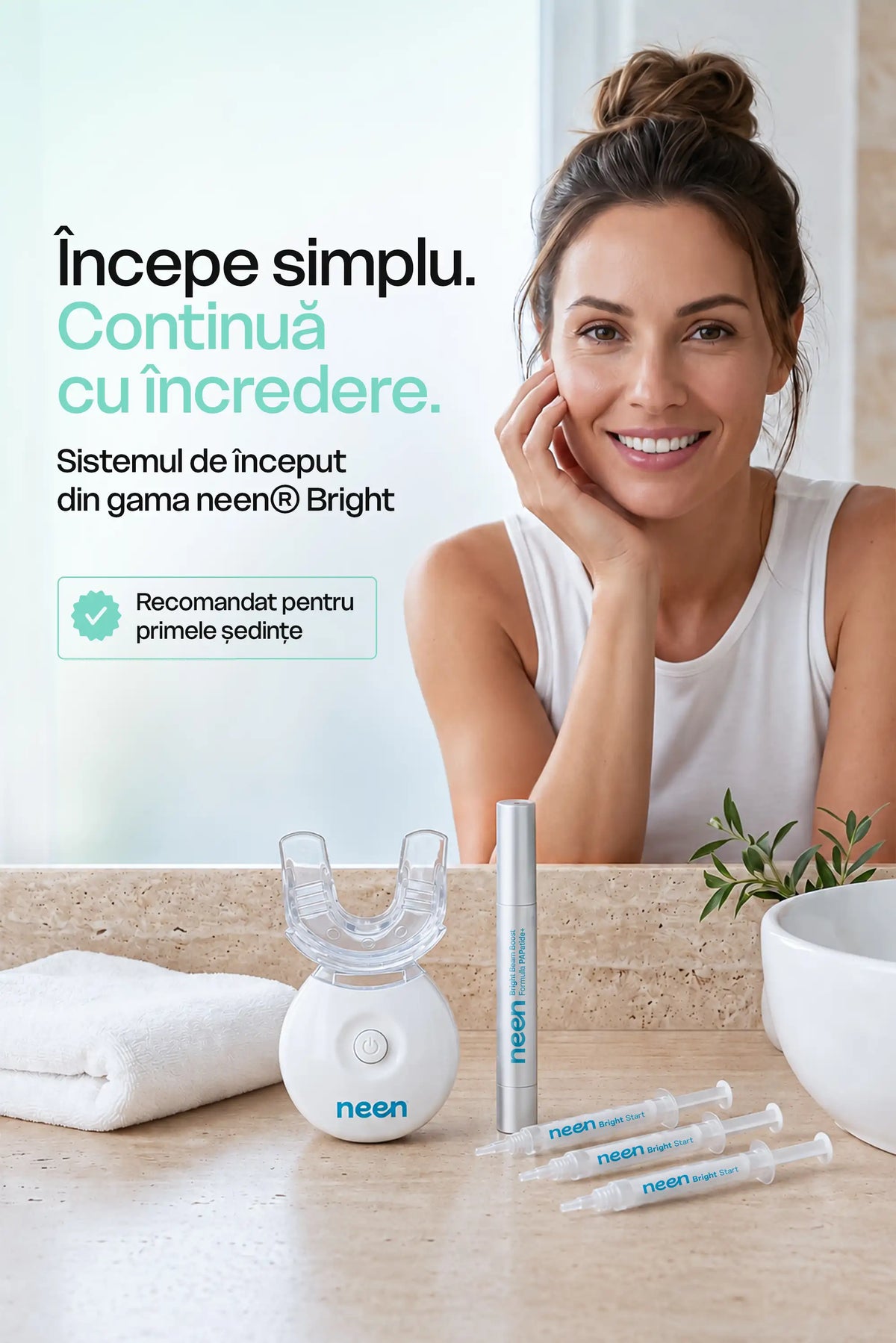 Sistem de albire pentru începători neen® Bright Start cu mini lampă LED wireless, Primer Pen și 3 geluri
