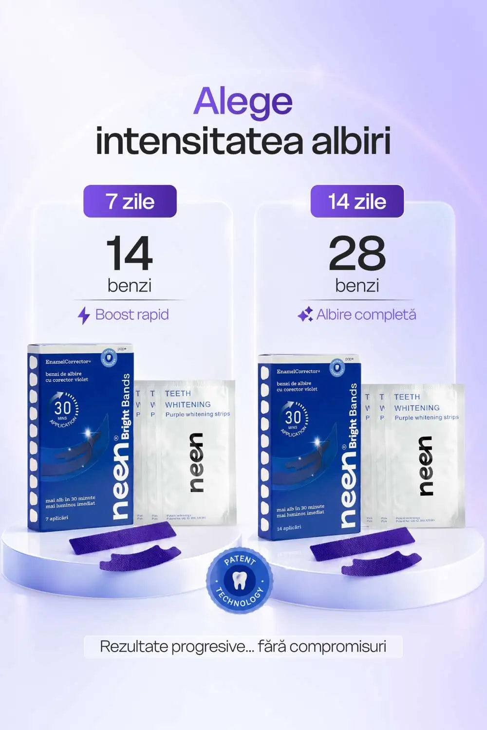 benzi de albire mov neen pentru albirea dintilor cu efect instant si formula fara peroxid