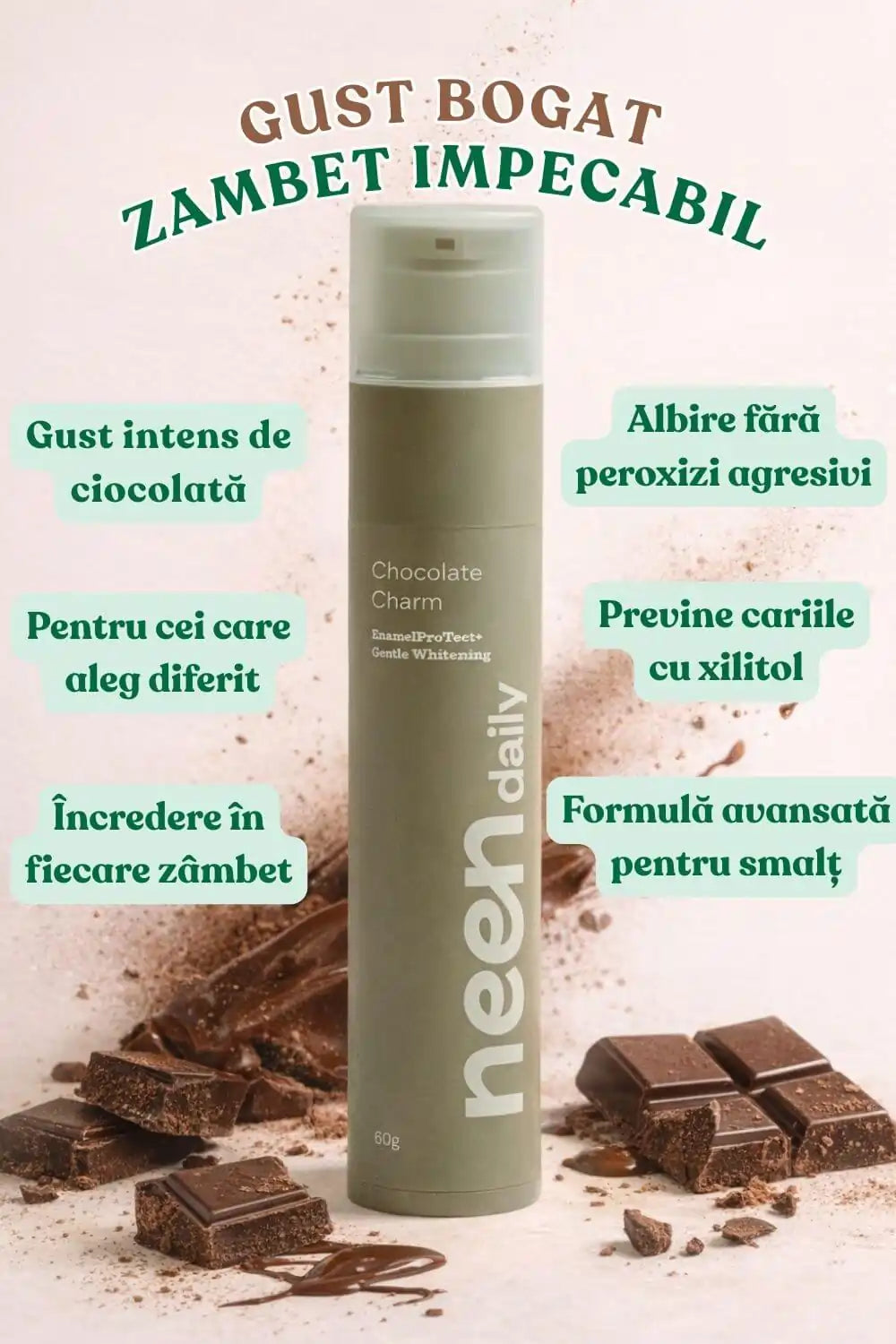 pasta de dinti neen daily chocolate charm vegan fara sls fara fluor fara parabeni pentru ingrijire dentara sigura