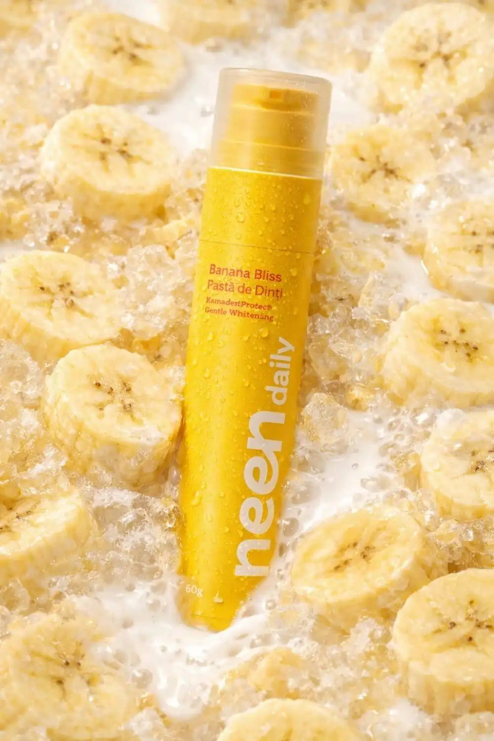 pasta de dinti neen daily banana bliss cu aroma de banana pentru albire delicata si protectie dentara zilnica