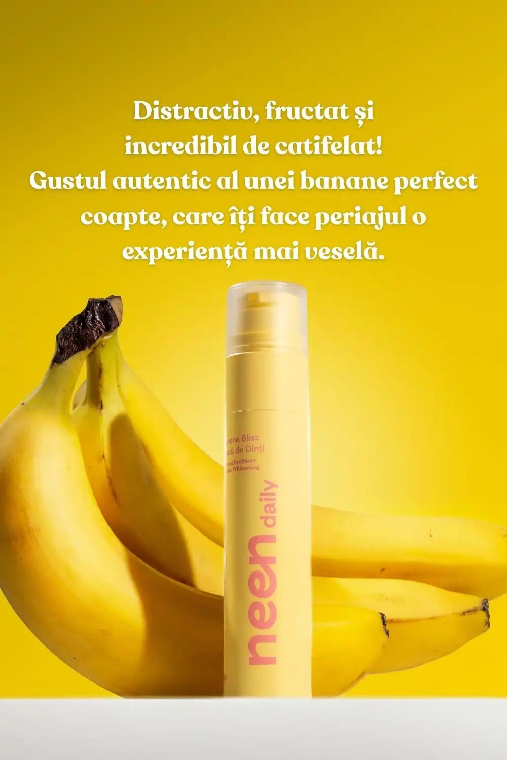 pasta de dinti neen daily banana bliss cu aroma naturala de banana pentru un periaj placut si revigorant