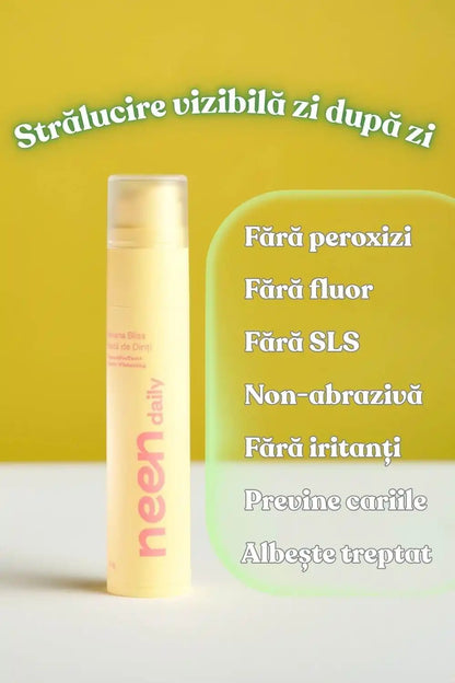 pasta de dinti neen daily banana bliss fara fluor fara SLS non abraziva pentru prevenirea cariilor si albire usoara