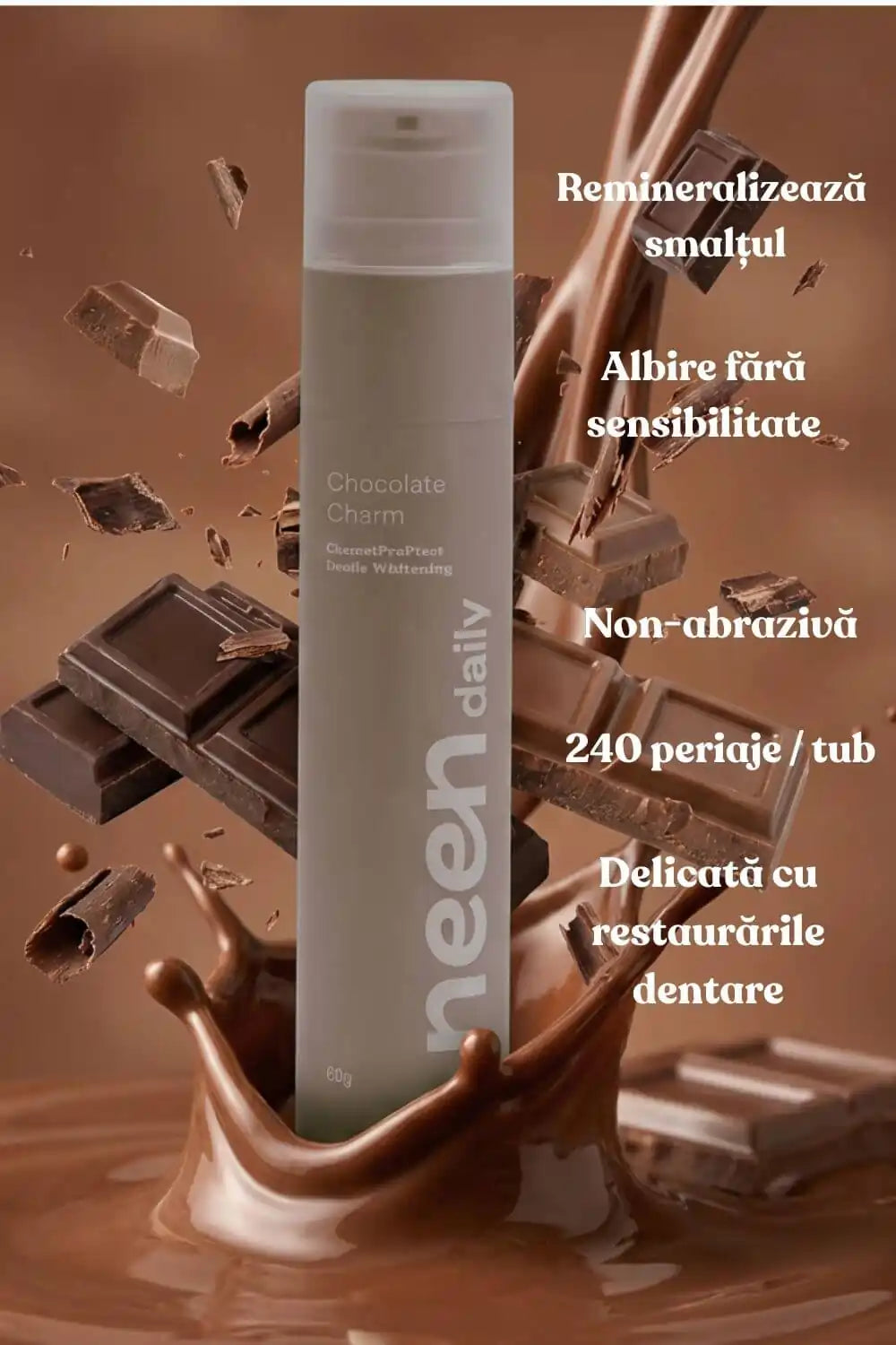 pasta de dinti neen daily chocolate charm cu formula avansata pentru intarirea smaltului si albire naturala