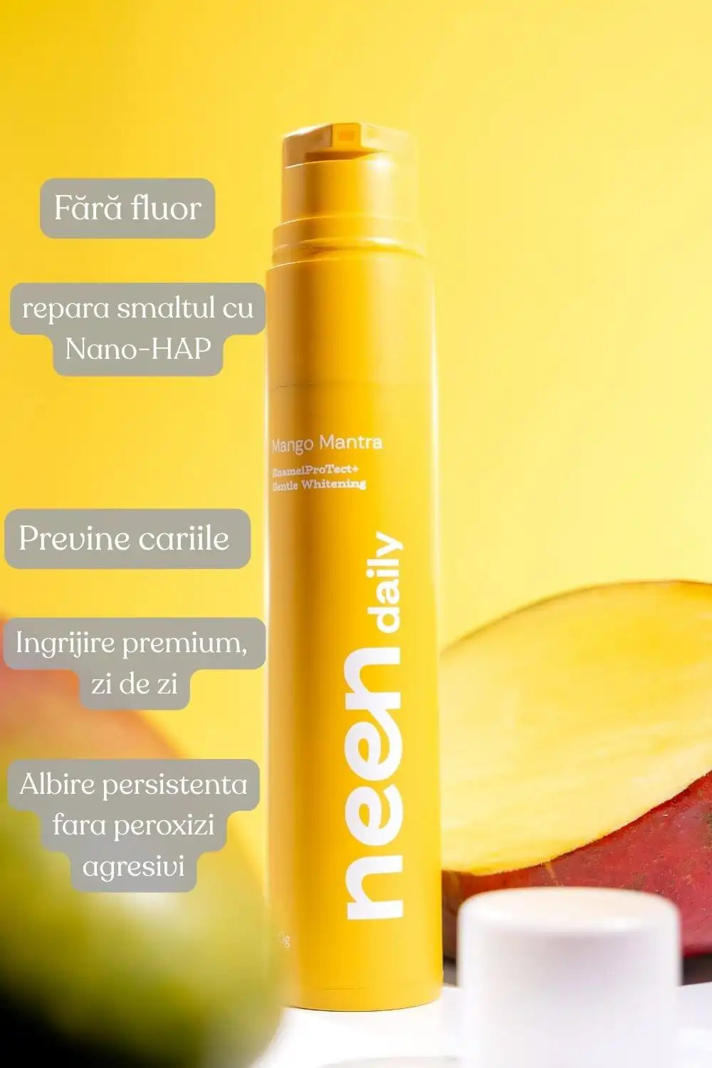 pasta de dinti neen daily mango mantra fara fluor care repara smaltul cu nano hidroxiapatita si previne cariile